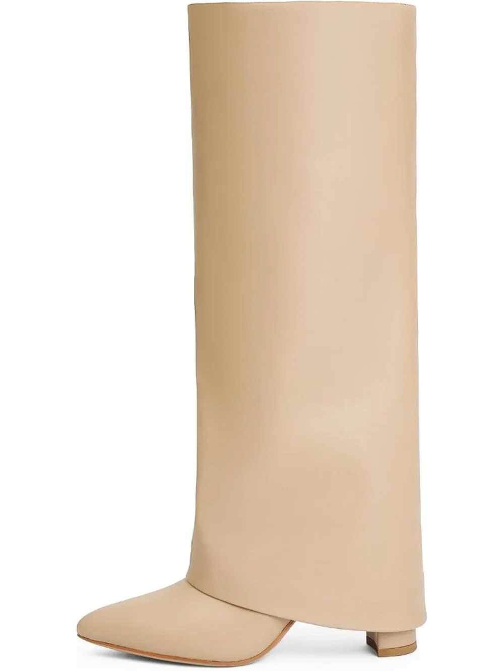 Women's Nude Pu Pointed Toe Chunky Heel Faux Leather Over The Knee Boots